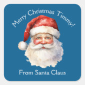 ブルーサンタクロースカスタムキッズクリスマスプレゼント スクエアシール (正面)