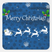 ブルーサンタズスリーとトナカイのクリスマスステッカー スクエアシール (正面)