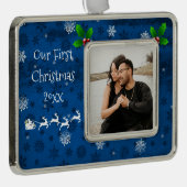 ブルーサンタズスリー&トナカイのクリスマスオーナメント シルバープレートフレームオーナメント (右)