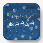 ブルーサンタズスレイアンドトナカイ紙プレート ペーパープレート (正面)