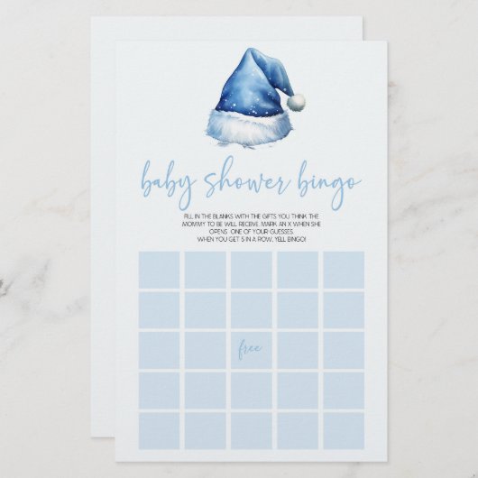 ブルーサンタハットクリスマスビンゴベビーシャワーゲーム 便箋 (正面/裏面)
