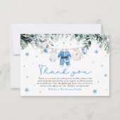 ブルーサンタベビークリスマスクロステラインベビーシャワー サンキューカード (正面)