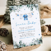 ブルーサンタベビークリスマスクロステラインベビーシャワー 招待状