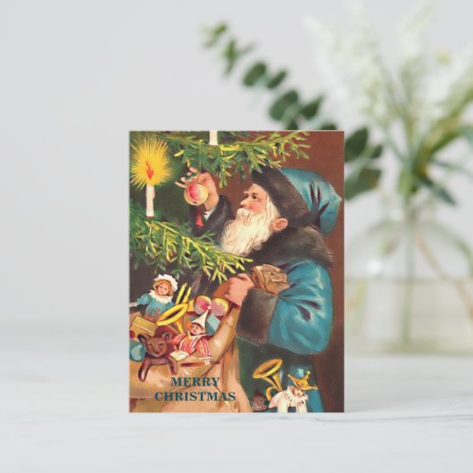 ブルーサンタヴィンテージブルースーツ&ブラックファーポストカード シーズンポストカード (スタンド正面)