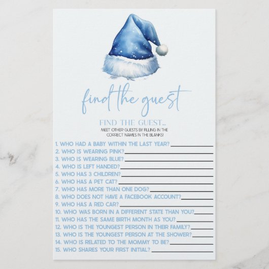 ブルーサンタFind the Guest Baby Shower Game 便箋 (正面)
