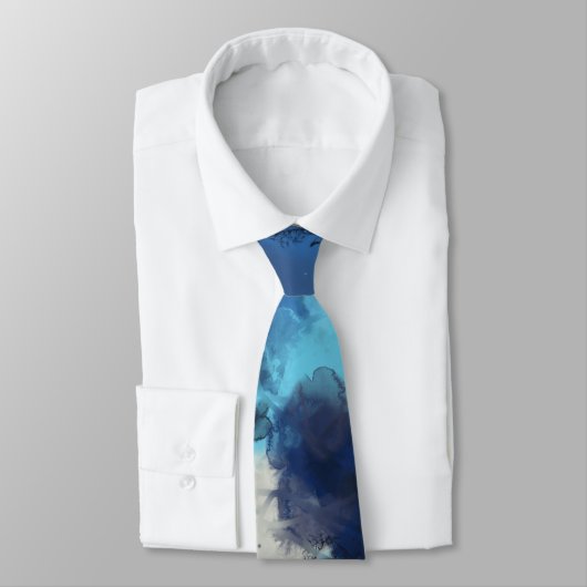 ブルーサンダー – ブルーホワイトモノクロ抽象芸術 ネクタイ (タイ)
