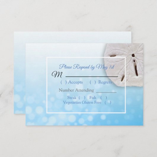 ブルーサンドドルオーシャニックウェディングRSVPカード 出欠カード (正面/裏面)