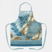 ブルーサンドフェイクゴールデン葉パームカスタム文字 エプロン (正面)