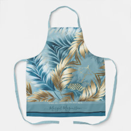 ブルーサンドフェイクゴールデン葉パームカスタム文字 エプロン