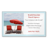 ブルーサンドレッドチェアエージェンシートラベルエージェントビーチ マグネット名刺 (正面)