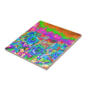 ブルーサンフラワーズピンクパープルフローラレトロファンキー タイル (側面)