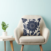 ブルーサンフラワーズブロックプリント-スタイル クッション (椅子)