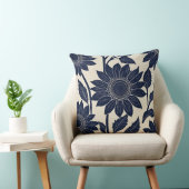 ブルーサンフラワーズブロックプリント-スタイル クッション (椅子)