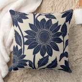 ブルーサンフラワーズブロックプリント-スタイル クッション (ブランケット)