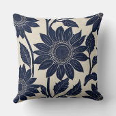 ブルーサンフラワーズブロックプリント-スタイル クッション (裏面)