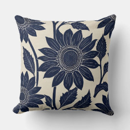 ブルーサンフラワーズブロックプリント-スタイル クッション