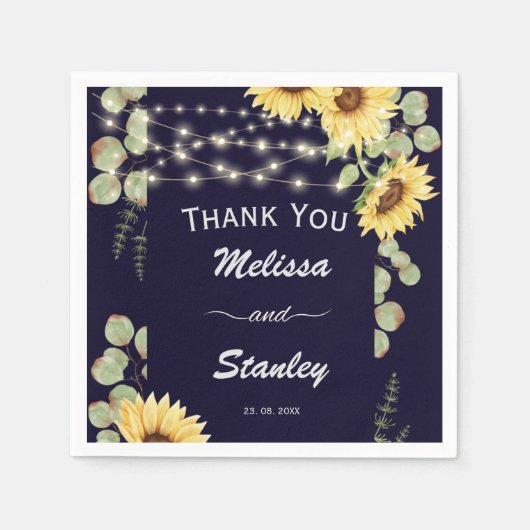 ブルーサンフラワーユーカリプトゥスストリングラ結婚イツ スタンダードカクテルナプキン (正面)