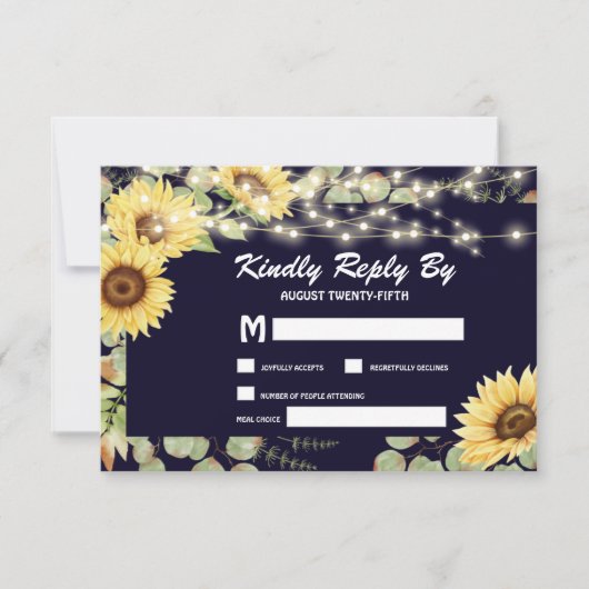 ブルーサンフラワーユーカリプトゥスストリングラ結婚イツ 出欠カード (正面)