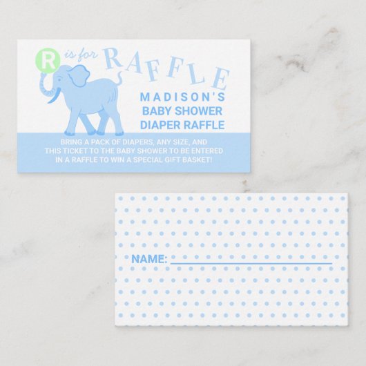 ブルーサーカスキュート象おむつラッフルチケット エンクロージャーカード (正面/裏面)