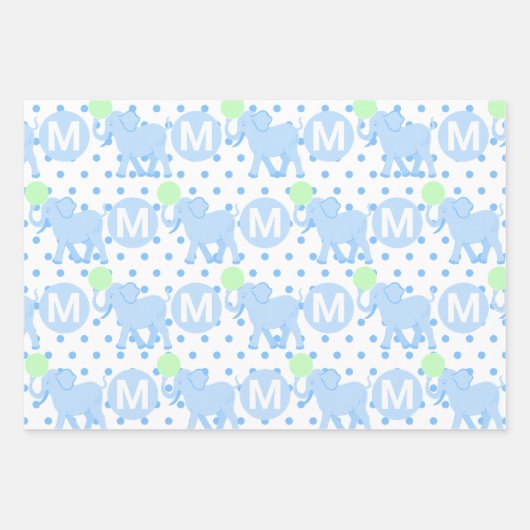ブルーサーカスキュート象ベビーシャワーまたは誕生日 ラッピングペーパーシート (正面2)
