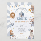 ブルーサーカスバースデーパーティー招待カーニバル 招待状 (正面/裏面)