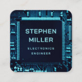 ブルーサーキットボードQRコードエレクトロニクスエンジニア スクエア名刺 (正面)