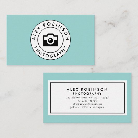 ブルーサークルのカメラロゴ写真の名刺 予約カード (正面/裏面)
