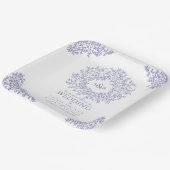 ブルーサークルの葉アートモノグラム結婚の ペーパープレート (傾斜あり)