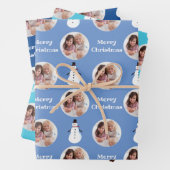 ブルーサークル写真雪だるまメリークリスマス ラッピングペーパーシート (インサイチュ)