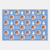 ブルーサークル写真雪だるまメリークリスマス ラッピングペーパーシート (正面)