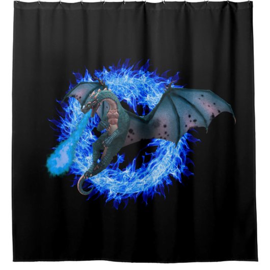 ブルーサークル炎ドラゴンブリージングファイアー シャワーカーテン (正面)
