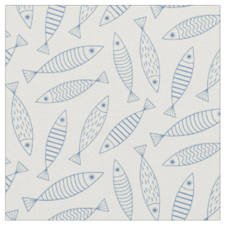 ブルーサーディンの魚の輪郭の落書きパターン ファブリック