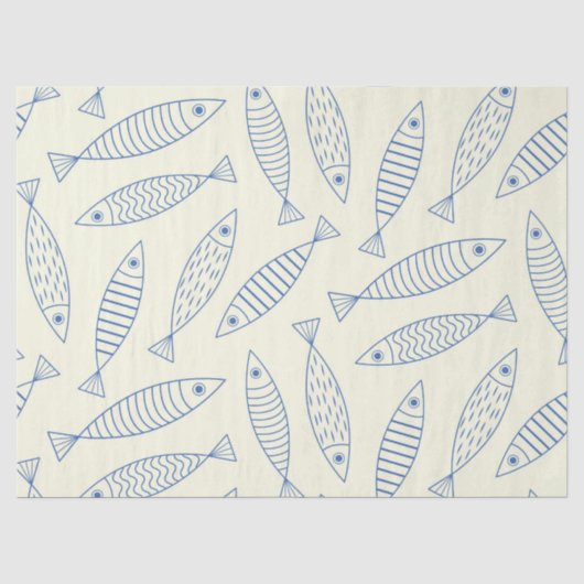 ブルーサーディン魚の輪郭ドゥードル模様 薄葉紙 (正面)
