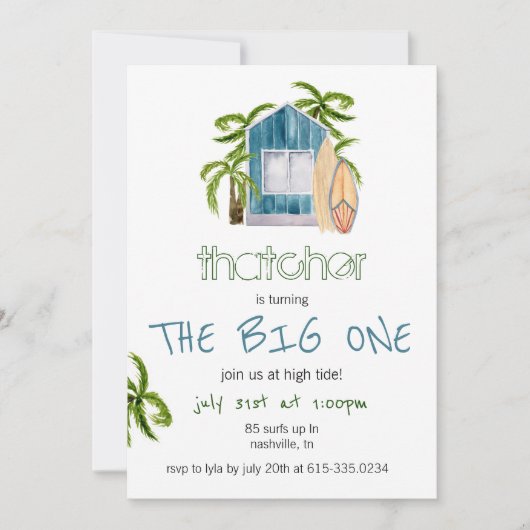 ブルーサーフハウスビーチ誕生日招待状 招待状 (正面)