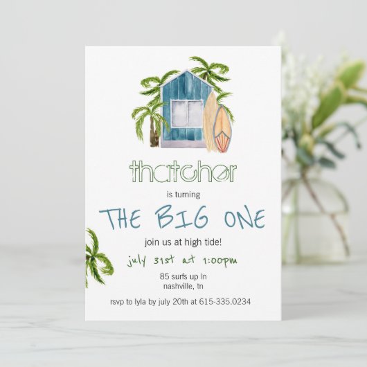 ブルーサーフハウスビーチ誕生日招待状 招待状 (スタンド正面)