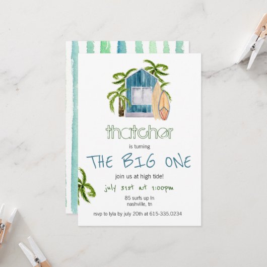 ブルーサーフハウスビーチ誕生日招待状 招待状 (正面/裏面インサイチュ)