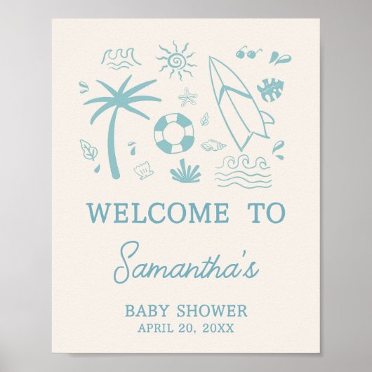 ブルーサーフベビーオンボードベビーシャワーウェルカム ポスター (正面)
