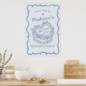 ブルーザガールコケットケーキ誕生日へようこそ ポスター (キッチン)