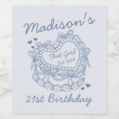 ブルーザガールレトロハートコケットケーキ誕生日 ワインラベル (シングルラベル)