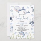 ブルーザシーボーイズ鯨ふくらはぎ赤ちゃんシャワー 招待状 (正面)