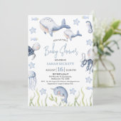 ブルーザシーボーイズ鯨ふくらはぎ赤ちゃんシャワー 招待状 (スタンド正面)