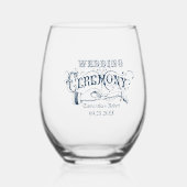 ブルーザセレモニー結婚メントヴィンテージタイポグラフィ ステムなしワイングラス (正面)