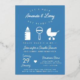 ブルーシェイクガラガラと赤転がちゃんシャワー 箔招待状