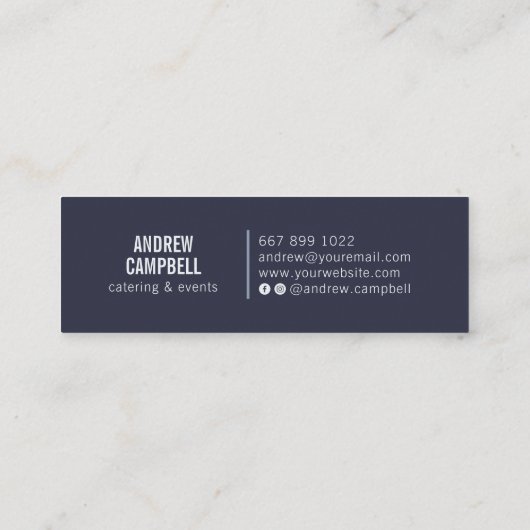 ブルーシェフモダンミニマリストフォークケータリングロゴ スキニー名刺 (裏面)