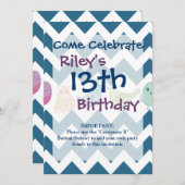 ブルーシェブストライプロンお洒落ズかわいい鳥 招待状 (正面/裏面)