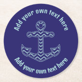 ブルーシェブロンいかり航海のカスタム文字 ラウンドペーパーコースター (正面)