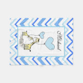 ブルーシェブロンキリンかわいいマザーベビー フリースブランケット (正面(横))