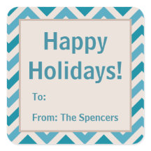 ブルーシェブロンクリスマスホリデーギフトラベルステッカー