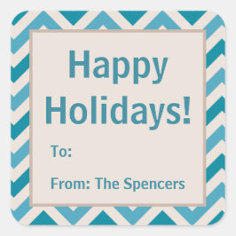 ブルーシェブロンクリスマスホリデーギフトラベルステッカー スクエアシール