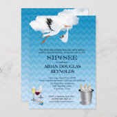 ブルーシェブロンストークベビーSip and Seeパーティー 招待状 (正面/裏面)